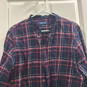 Zara Man Flannel Plaid Slim Button Down banded collar & cuff Shirt long sleeve M